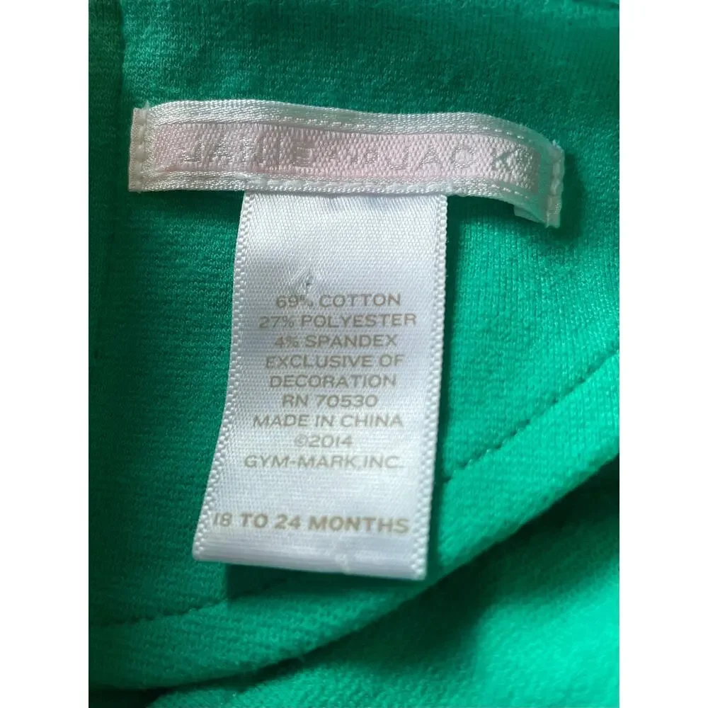 Janie and Jack Dress Short Sleeves Flower Appliques Kelly Green Sz 18-24 months